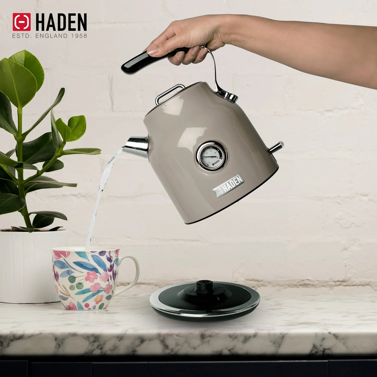 2026 NewHaden Dorset 1.7 Liter Electric Water Kettle with Base, Putty & Chrome