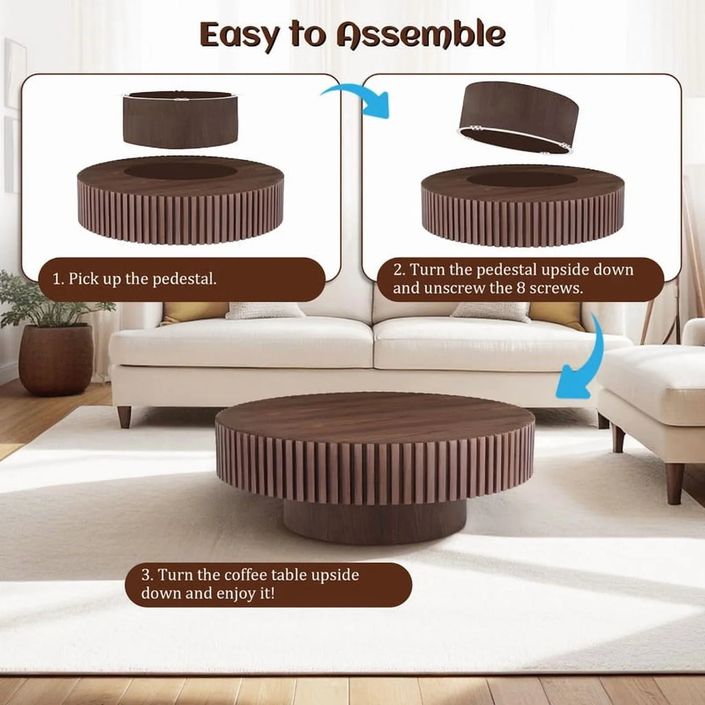 2026 NewFFH 43.7 inch Oval Coffee Table for Living Room,Handcraft Rustic Corner Coffee Table Nature Wood Relief Sturdy Pedestal for Apartmen,Side Table Centre Table,Nature Wood