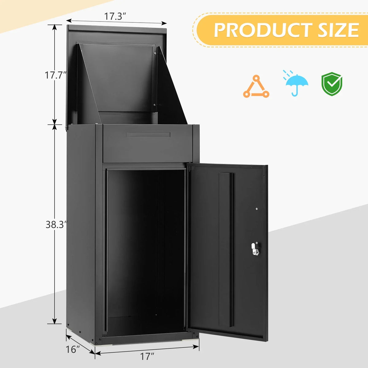 2026 NewAECOJOY Package Delivery Boxes for Outside Parcel Drop Box Outdoor Storage Box Wall Mounted Express Mail Package Delivery Box 17" x 16" x 38.3" Black