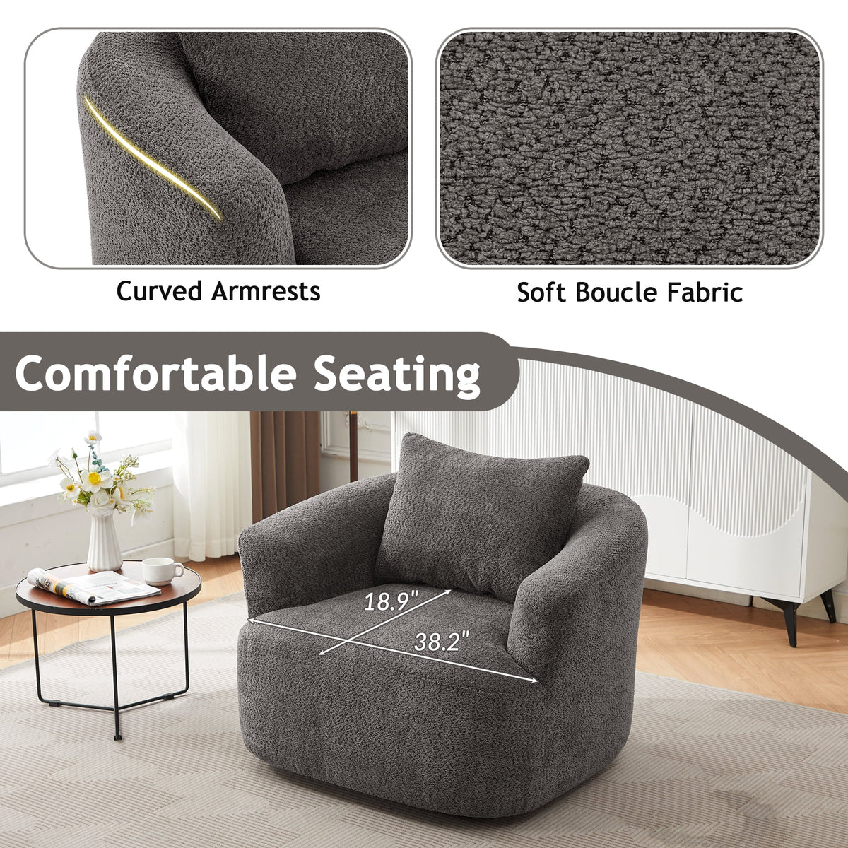 Harper & Bright Designs 360- Swivel Accent Chair, Barrel Chair Swivel Upholstered Sofa Chair with Cushion for Living Room Office, Beige