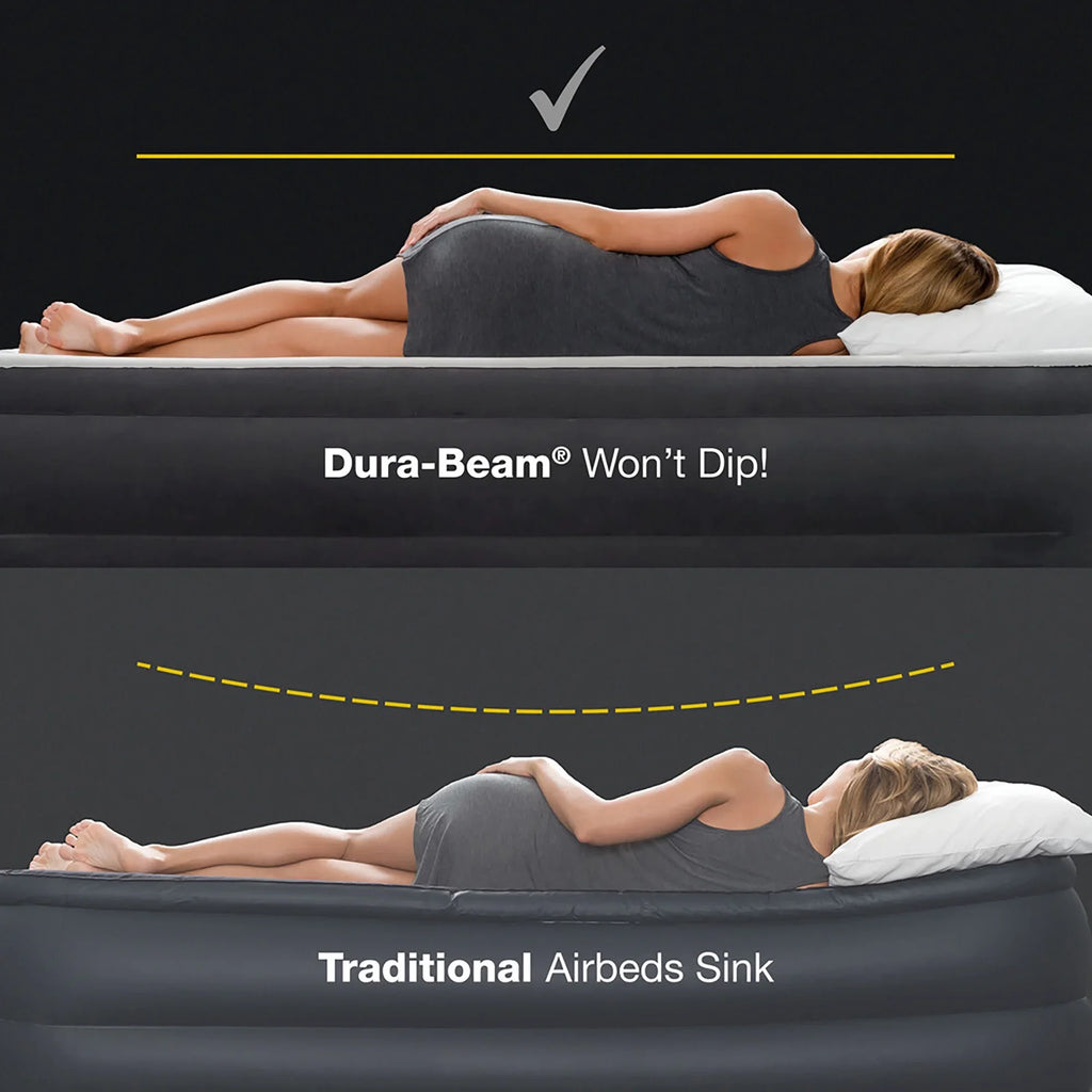 2026 NewIntex: Dura-Beam Deluxe: Ultra Plush Headboard Airbed - Queen - Gray, 18" Inflatable Mattress, Built-In Pump, Fiber-Tech, Carry Bag, 600lb Cap 64447ED