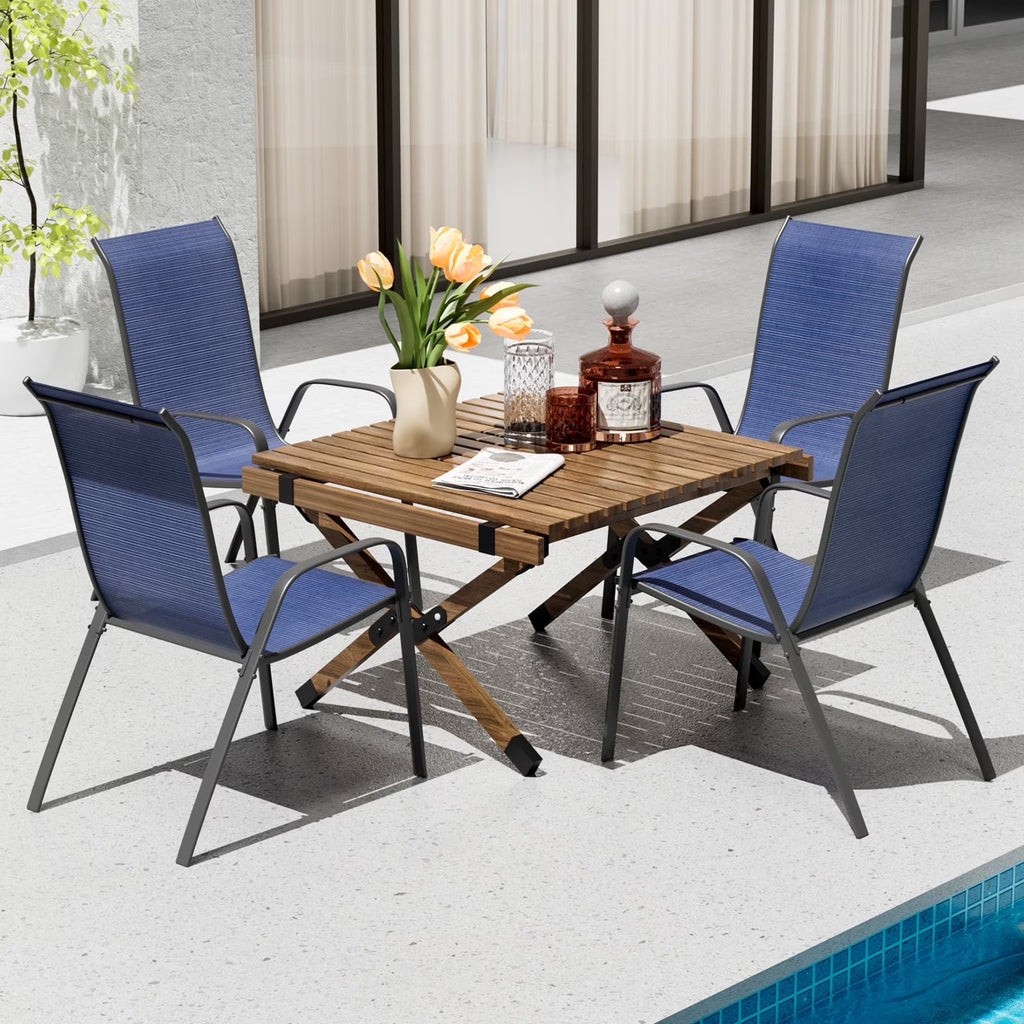 2026 NewPirecart Set of 4 Patio Dining Chairs, Textilene Outdoor Stacking Chairs for Poolside, Backyard, Garden