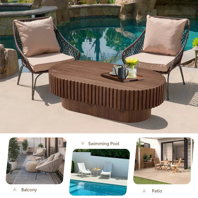 2026 NewFFH 43.7 inch Oval Coffee Table for Living Room,Handcraft Rustic Corner Coffee Table Nature Wood Relief Sturdy Pedestal for Apartmen,Side Table Centre Table,Nature Wood