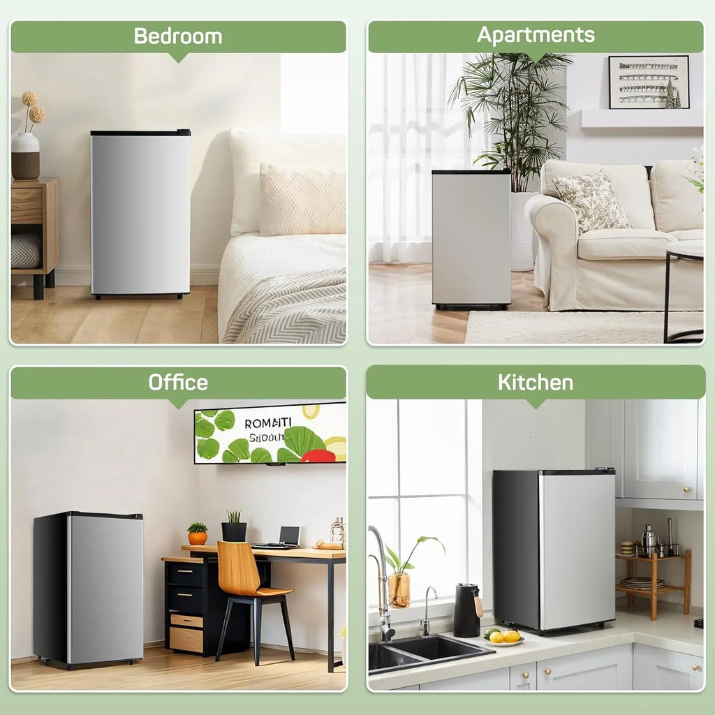 2026 NewMini Fridge for Bedroom 3.2 Cu.Ft Small Refrigerator with Freezer for Dorm Office, Compact Single Door Adjustable Thermostat Low Noise,Black
