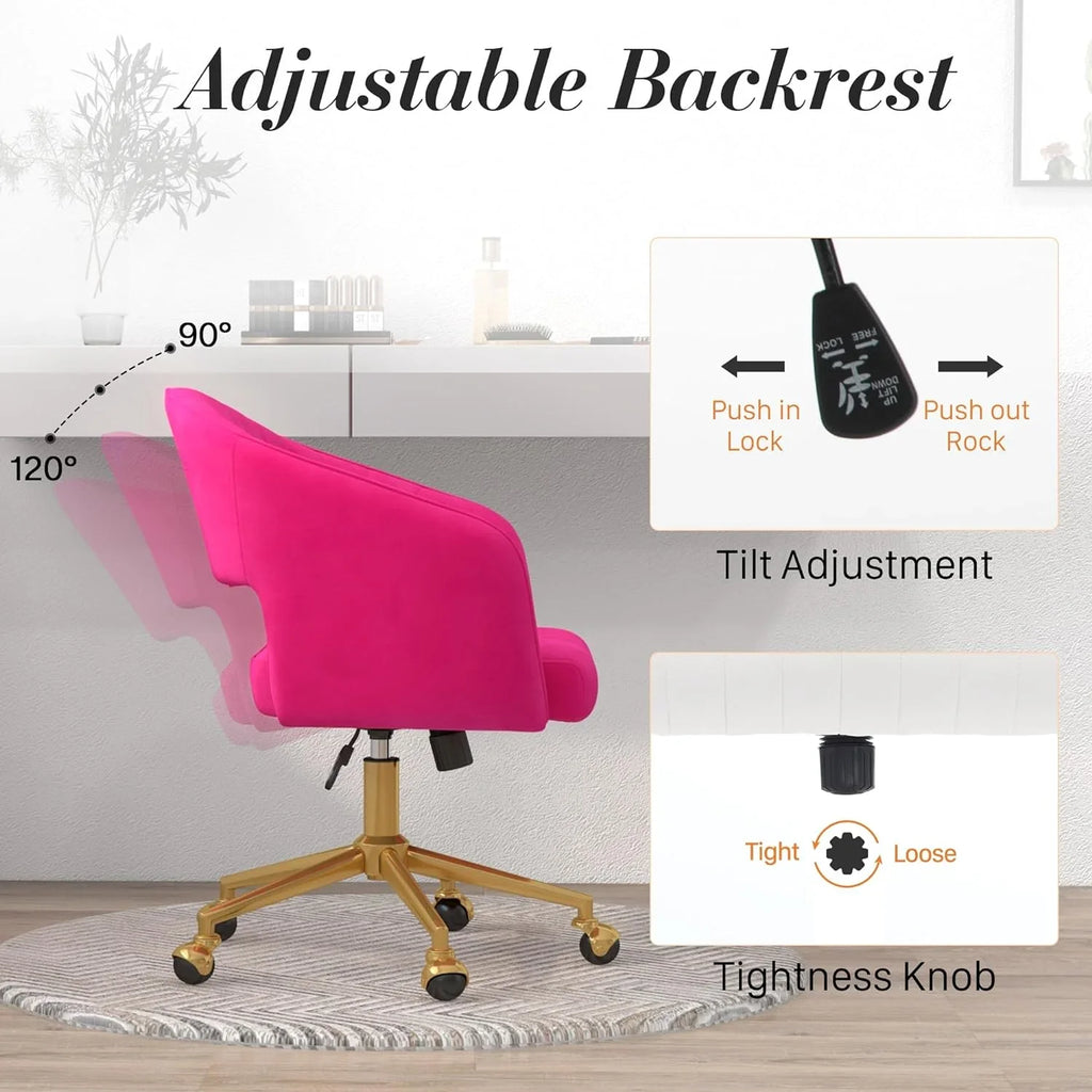 2026 NewHome Office Swivel Desk Chair, Modern Velvet Vanity Chair, Height Adjustable Armchair with Gold Base, Ergonomic Office Chair for Task Study Computer Room, Beige