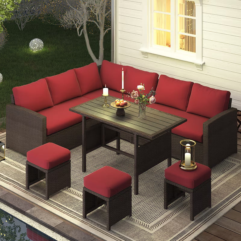 2026 NewAECOJOY 7 Piece Patio Furniture Set PE Rattan Outdoor Dining Set Sectional Sofa Couch with Table Patio Conversation Set in Gray