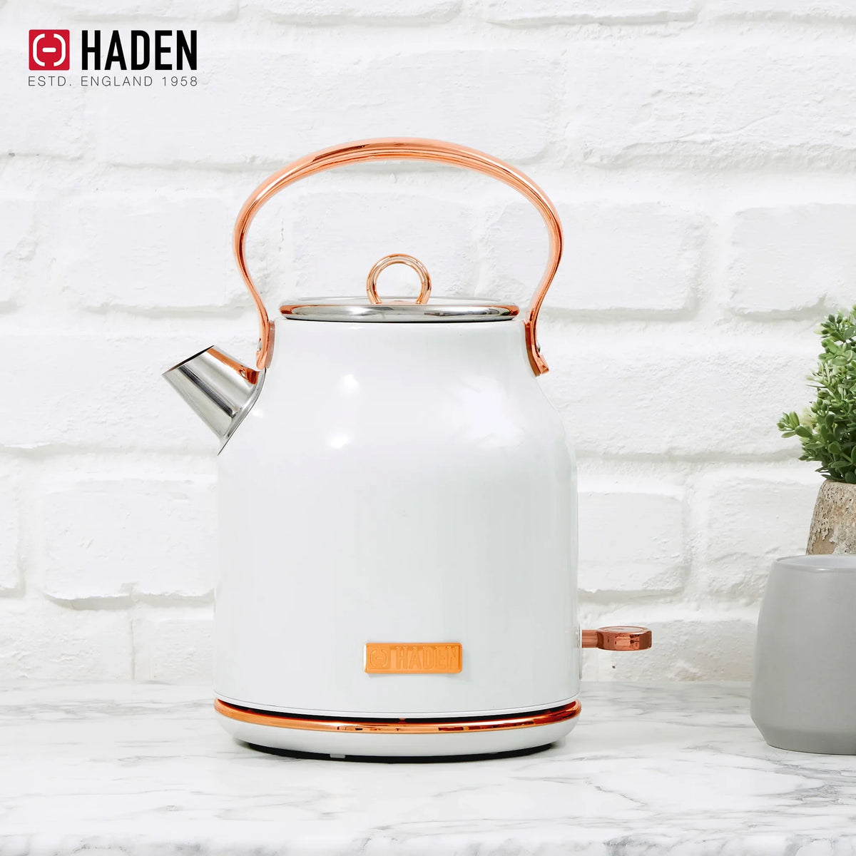 2026 NewHaden Heritage 1500 1.7 Electric Kettle, Matte Black Finish with Copper Accents