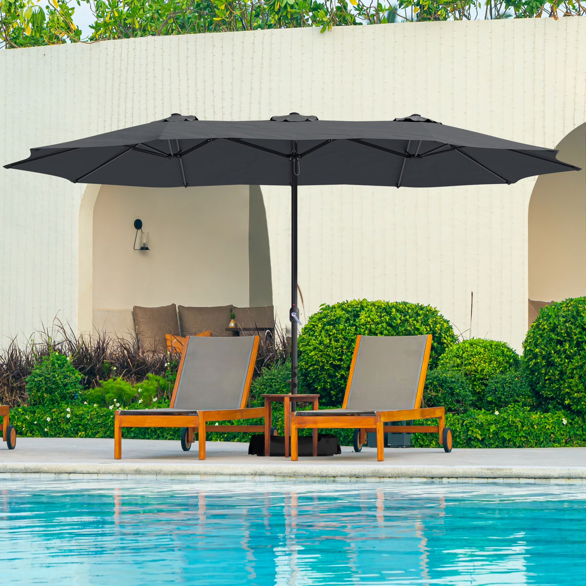 2026 NewMondawe 15ft Patio Umbrella Rectangular Outdoor Market Umbrella with Base and LED Lights Beige