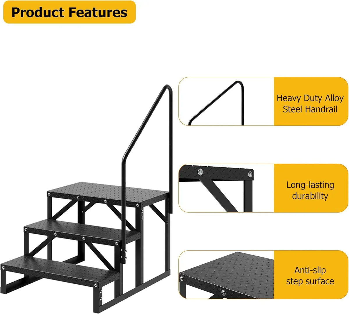 2026 NewGarvee 3 Steps Anti-Slip RV Steps, 26.7 in x 47.9 in, Alloy Steel