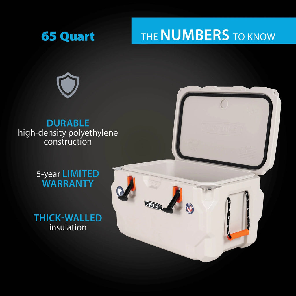 Lifetime 65 qt Bear-Resistant Camping Cooler, Premium High Performance, Ice Retention, Hard Cooler, 75 Can Capacity, Arctic White (90997)