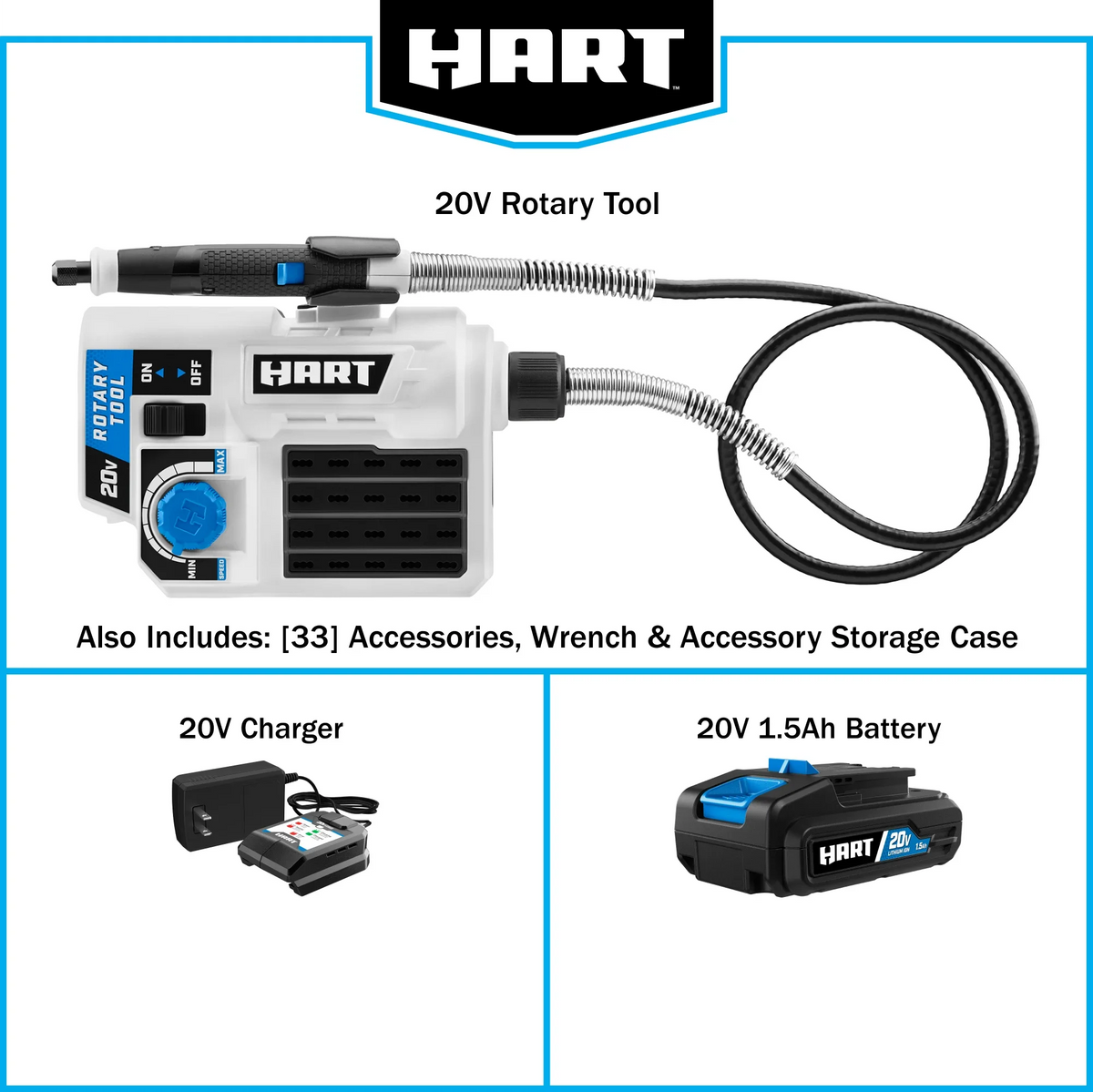 HART 20-Volt Cordless Rotary Tool, (1) 1.5Ah Lithium-Ion Battery