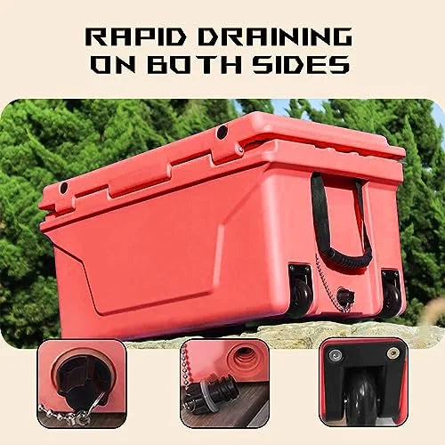 Portable Cooler 65 Quart Ultra-Light Wheeled Hard Cooler Insulated Portable Ice Chest Box with Wheels, Large Leakproof Camping Cooler for Beach, Camping, Picnic, Fishing, Boat, Barbecue