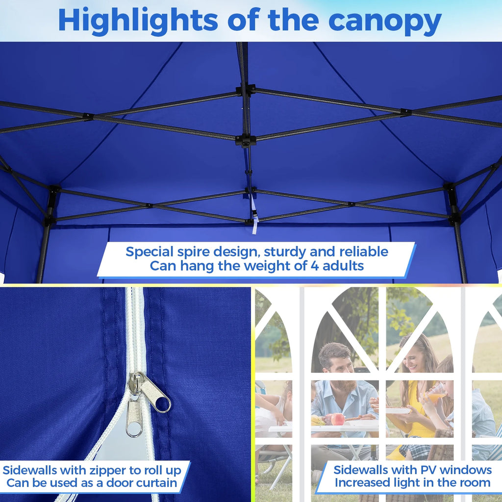 SANOPY 10'x20' Pop Up Canopy Waterproof Folding Tent Outdoor Easy Set-up Instant Tent Heavy Duty Commercial Wedding Party Shelter with 6 Removable Sidewalls, 4 Sandbags, Roller Bag, Black