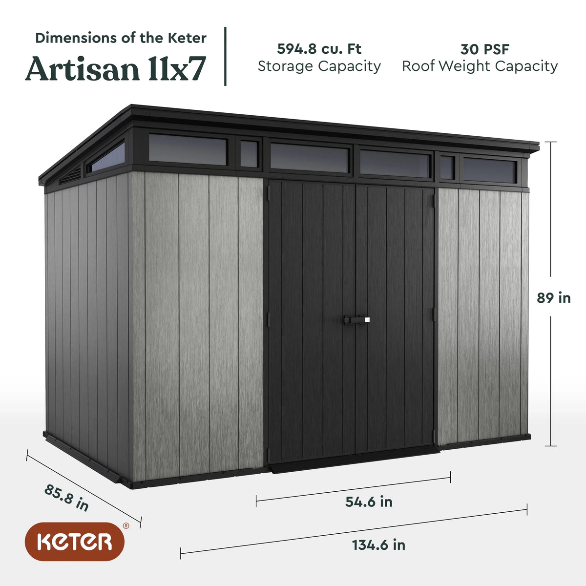 2026 NewKeter Artisan 9x7 Foot Large Outdoor Shed & Floor w/Modern Design, Grey