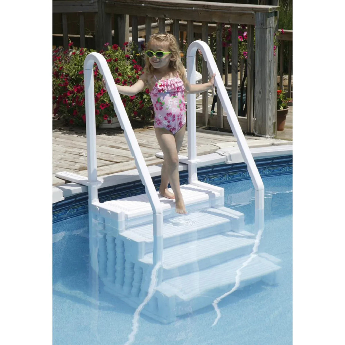 2026 NewBlue Torrent Antigua Step Ladder with Handrails for Above Ground Pools, White
