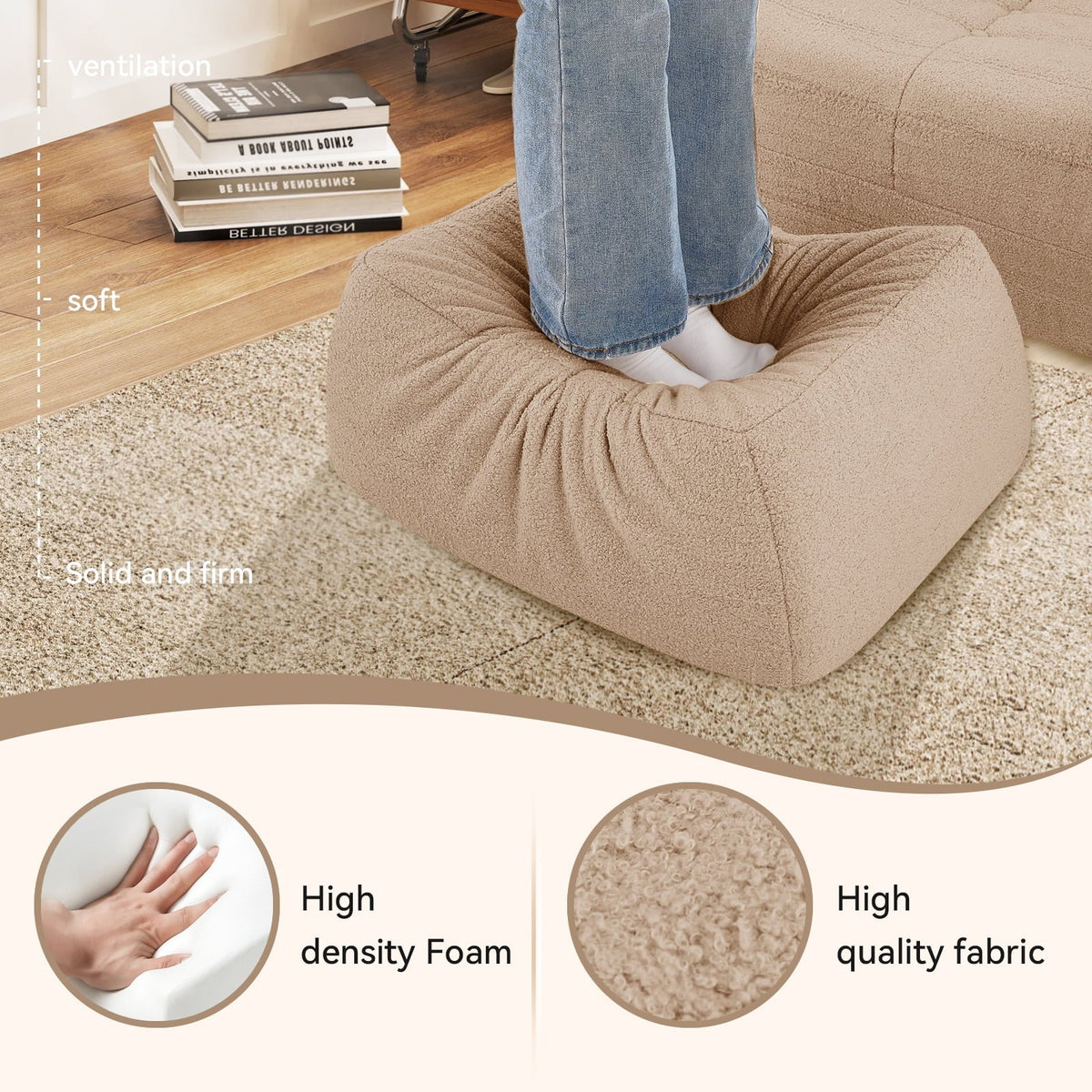 2026 NewVFD Bean Bag Chairs for Adults, Beanbag Chair with Ottoman Lounge Sofa Memory Foam Comfy Reading Chair for Bedroom & Living Room, Lazy Floor Sofa Couch