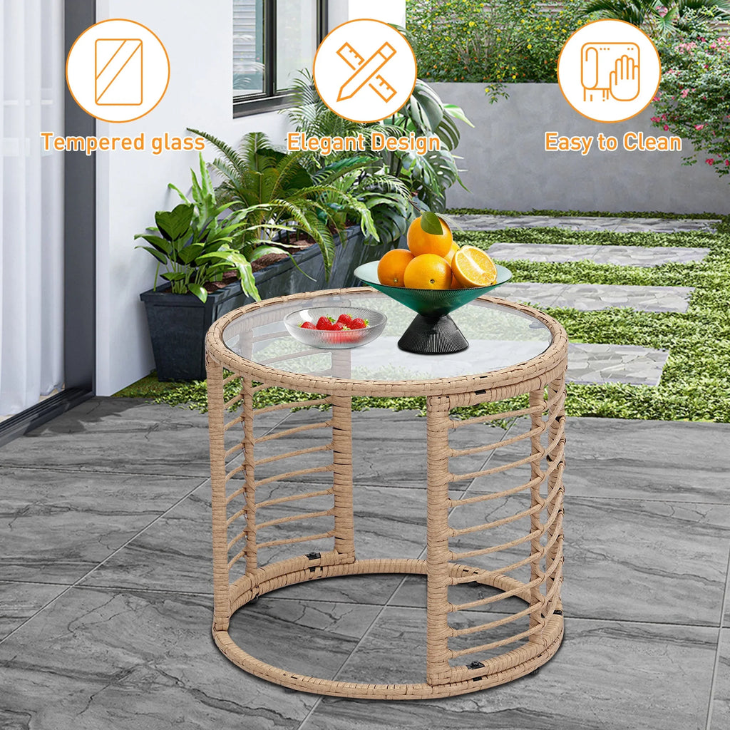 2026 NewAinfox 3-Piece Steel Outdoor Bistro Sets with Metal Chairs and Glass Top Table, Beige