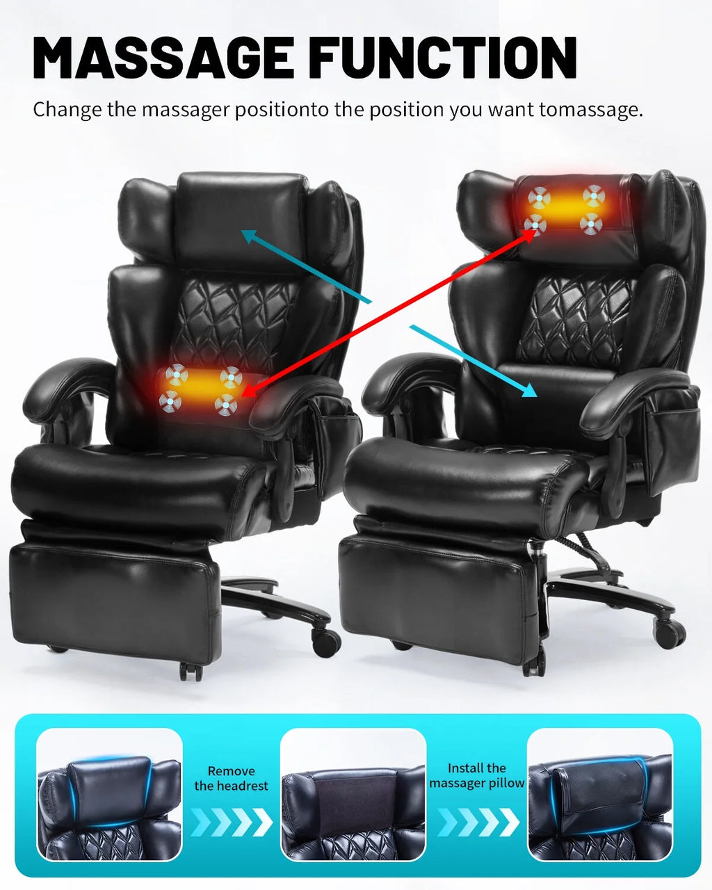 800LBS Relax Office Chair with Foot Support & 8-Zone Soothing Warmth for Larger Users, Big and Tall Ergonomic Executive Tilt Desk Chairs for Home Office Managerial Use