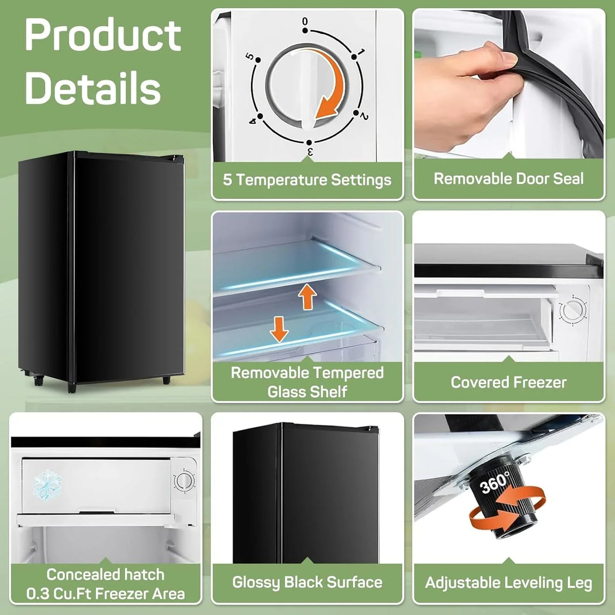 2026 NewMini Fridge for Bedroom 3.2 Cu.Ft Small Refrigerator with Freezer for Dorm Office, Compact Single Door Adjustable Thermostat Low Noise,Black
