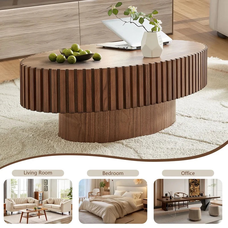 2026 NewFFH 43.7 inch Oval Coffee Table for Living Room,Handcraft Rustic Corner Coffee Table Nature Wood Relief Sturdy Pedestal for Apartmen,Side Table Centre Table,Nature Wood