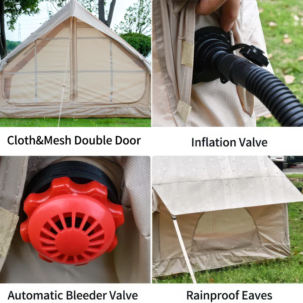 Oufan Inflatable Tents for Camping, Blow Up Tent with Hand Pump, Easy Setup 4 Season Waterproof Outdoor Tent, with 12 Mesh Window and Oxford Air Glamping Tents for Camping Adult 4-6 Person, Beige