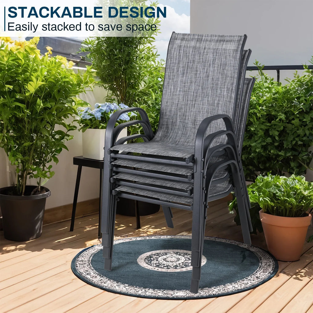 2026 NewPirecart Set of 4 Patio Dining Chairs, Textilene Outdoor Stacking Chairs for Poolside, Backyard, Garden