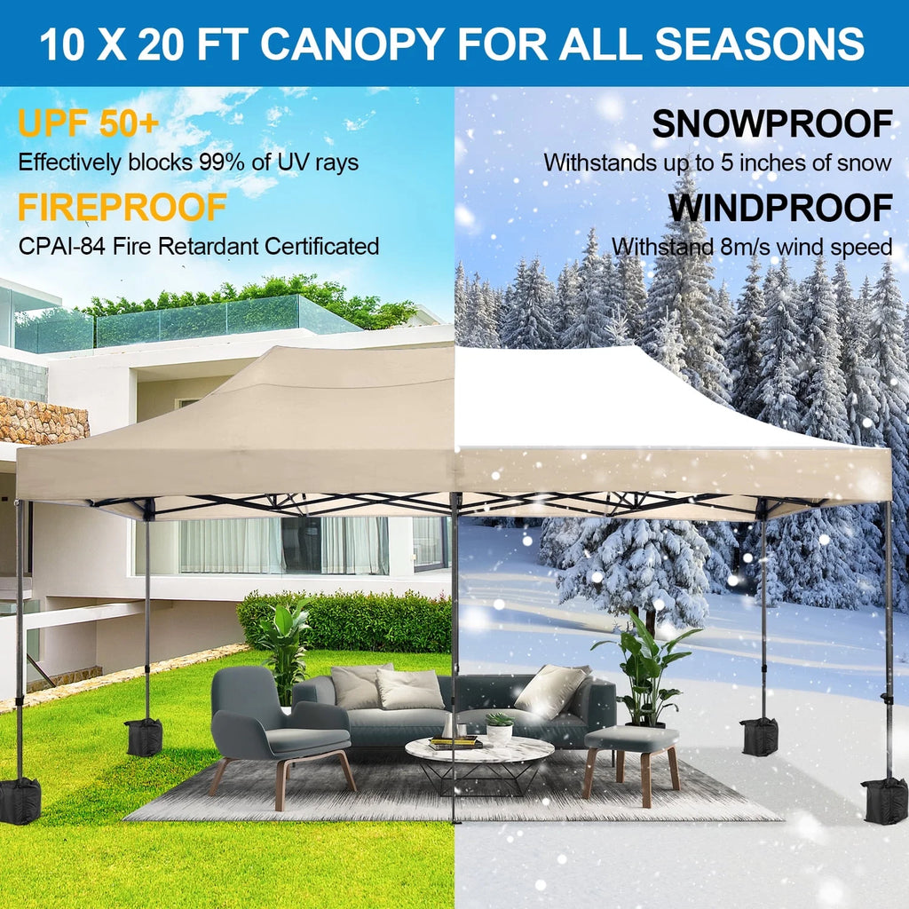 SANOPY 10'x20' Pop Up Canopy Waterproof Folding Tent Outdoor Easy Set-up Instant Tent Heavy Duty Commercial Wedding Party Shelter with 6 Removable Sidewalls, 4 Sandbags, Roller Bag, Black