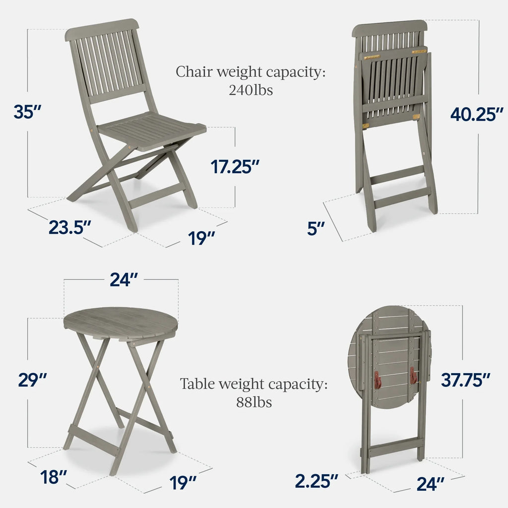 2026 NewBest Choice Products 3-Piece Acacia Wood Bistro Set, Folding Patio Furniture w/ 2 Chairs, Table - Natural