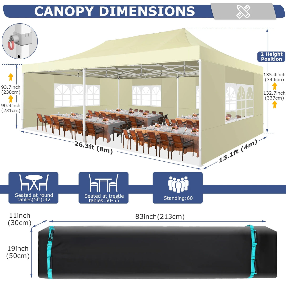 COBIZI 13x26 Heavy Duty Commercial Canopy Tent,Easy Pop Up Party Tent Gazebo,Outdoor Portable Party Canopy,Extra-large Size Space For Outside Wedding Gathering Activities,Waterproof&UPF 50+,White