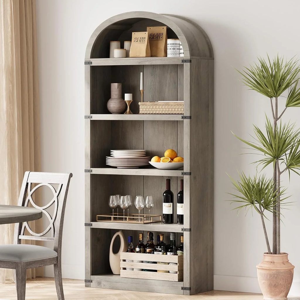 2026 NewBookcase 5 Shelf Arched Bookshelf 71.65in Tall Bookcase Farmhouse Display Storage Rack Wooden Bookshelves for Home Office, Living Room(white)