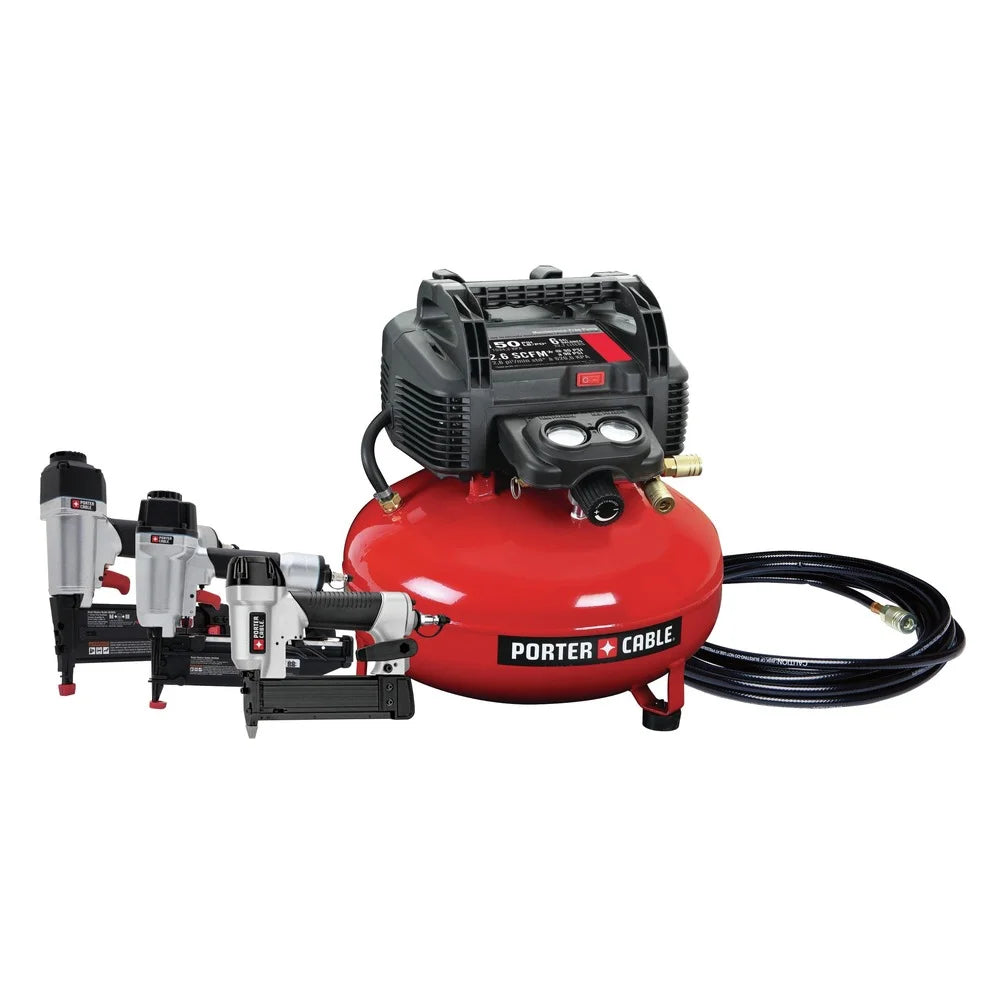 Restored Porter-Cable PCFP3KITR 3-Piece Nailer and 0.8 HP 6 Gallon Oil-Free Pancake Air Compressor Combo Kit (Refurbished)