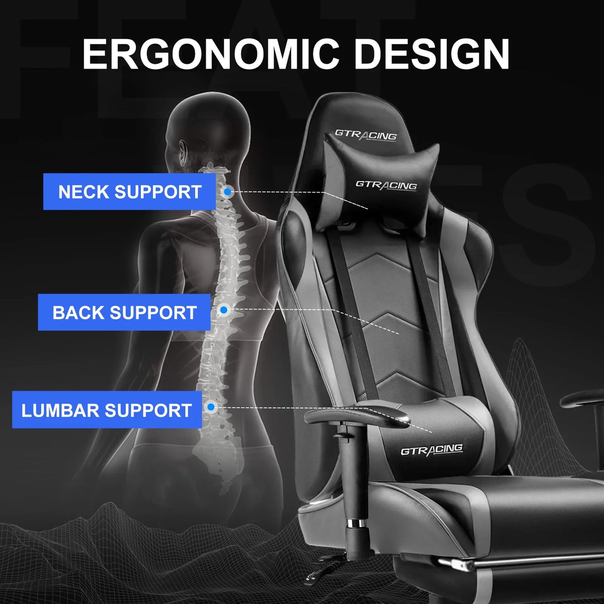 2026 NewGTRACING Gaming Chair, Ergonomic Office Desk Chair with Lumbar Support, PU Leather, Footrest & Adjustable Headrest, Red