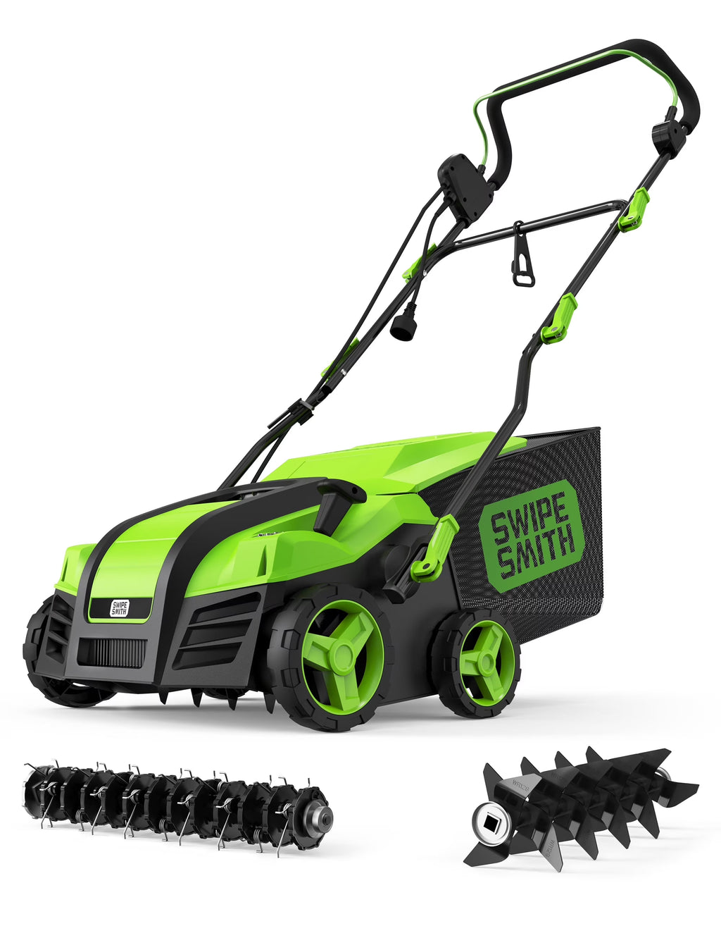 2026 NewSWIPESMITH 16" 15 Amp Electric Dethatcher Scarifier, Lawn with 5-Position Depth Adjustment, 14.5 Gal Removable Thatch Collection Bag, Quick-Fold, Keeps Health
