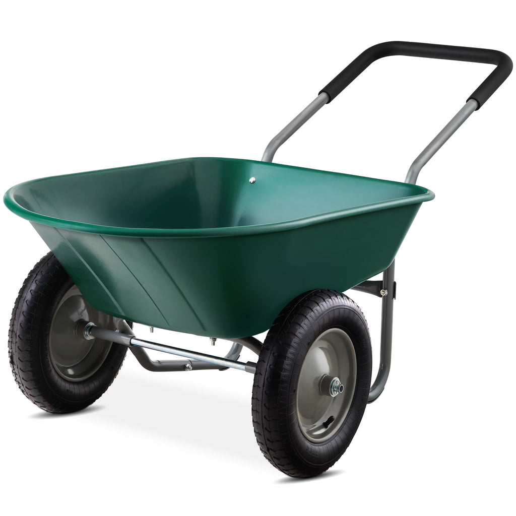 2026 NewBest Choice Products Dual-Wheel Home Wheelbarrow Yard Garden Cart for Lawn, Construction - Green