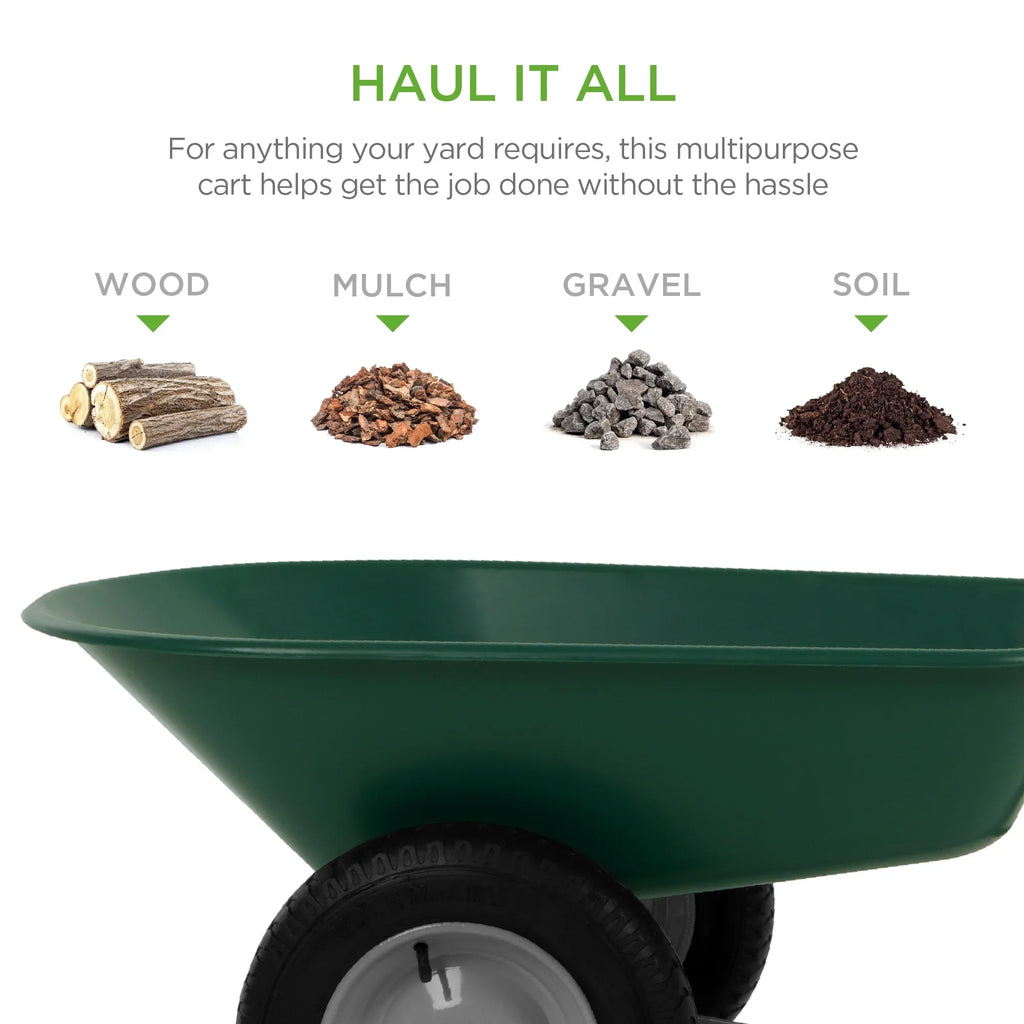 2026 NewBest Choice Products Dual-Wheel Home Wheelbarrow Yard Garden Cart for Lawn, Construction - Green