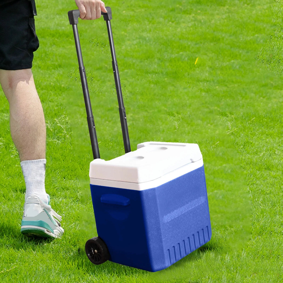 Portable Hard Ice Chest Cooler with Wheels and Handle for Outdoor Use Insulated Container for Food and Drinks Classic Storage Solution for Camping and Hiking
