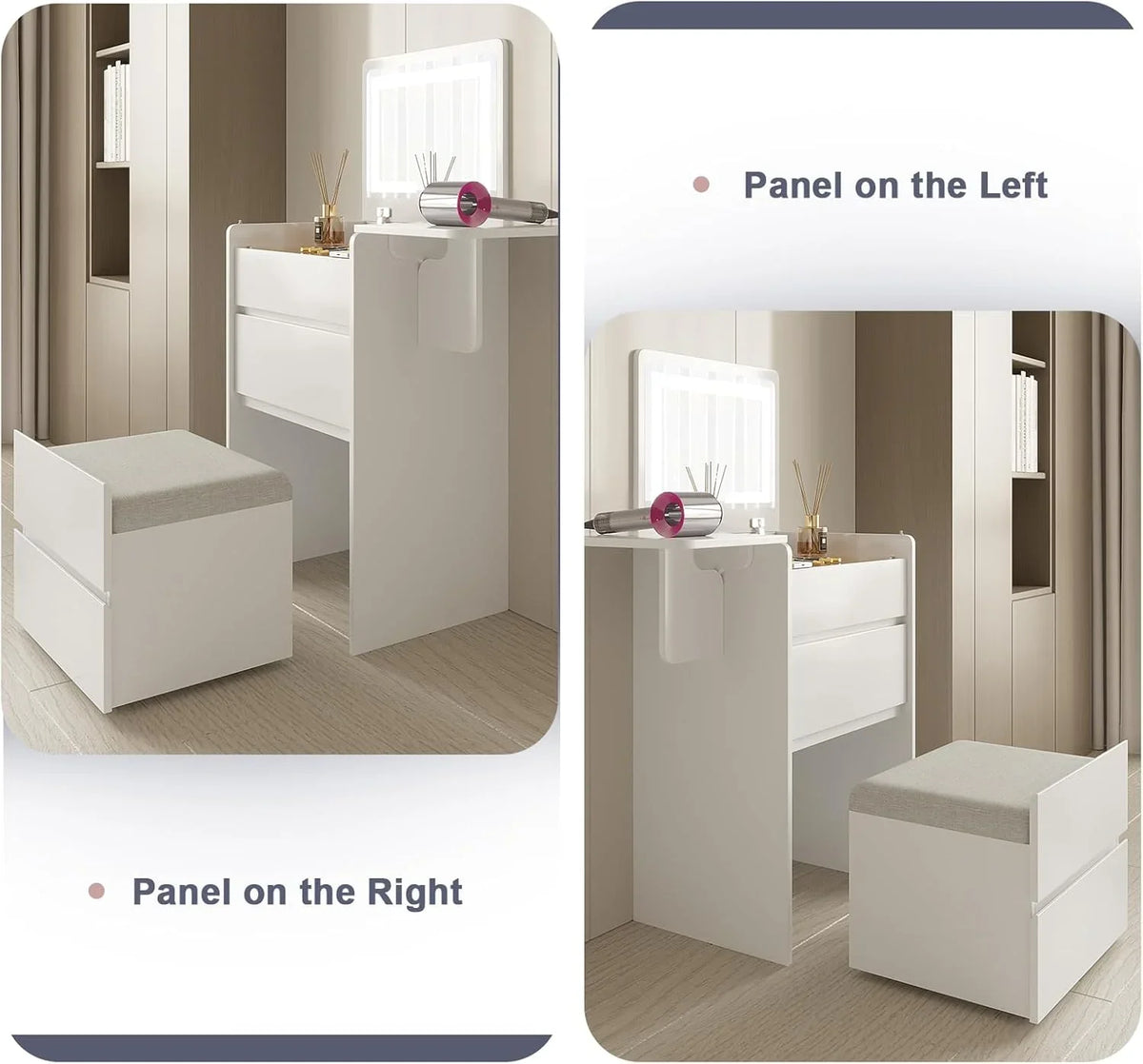 2026 NewVanity Desk with Flip Top Lighted Mirror, Compact Makeup Table with Storage Stool, Integrated Vanity with Drawers, 3-in-1 Vanity Set, Small Dressing Desk for Bedroom