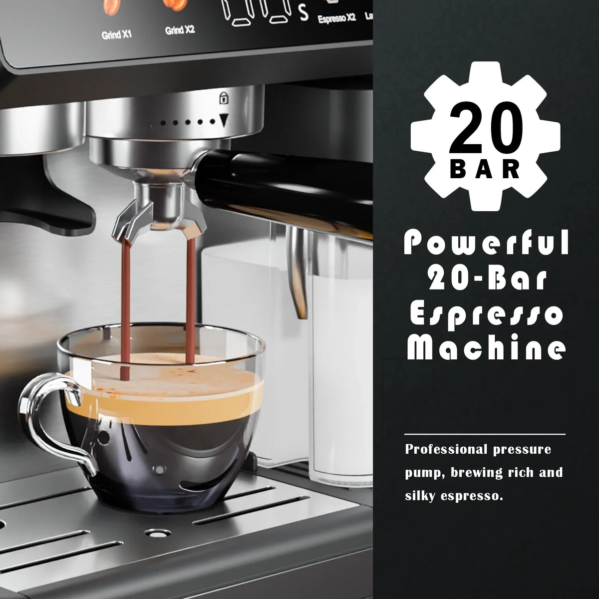 2026 NewBluebow All-in-One Espresso Machine with Grinder, 20-Bar Automatic Coffee Maker, Built-in Milk Frother for Latte & Cappuccino, Single/Double Shot