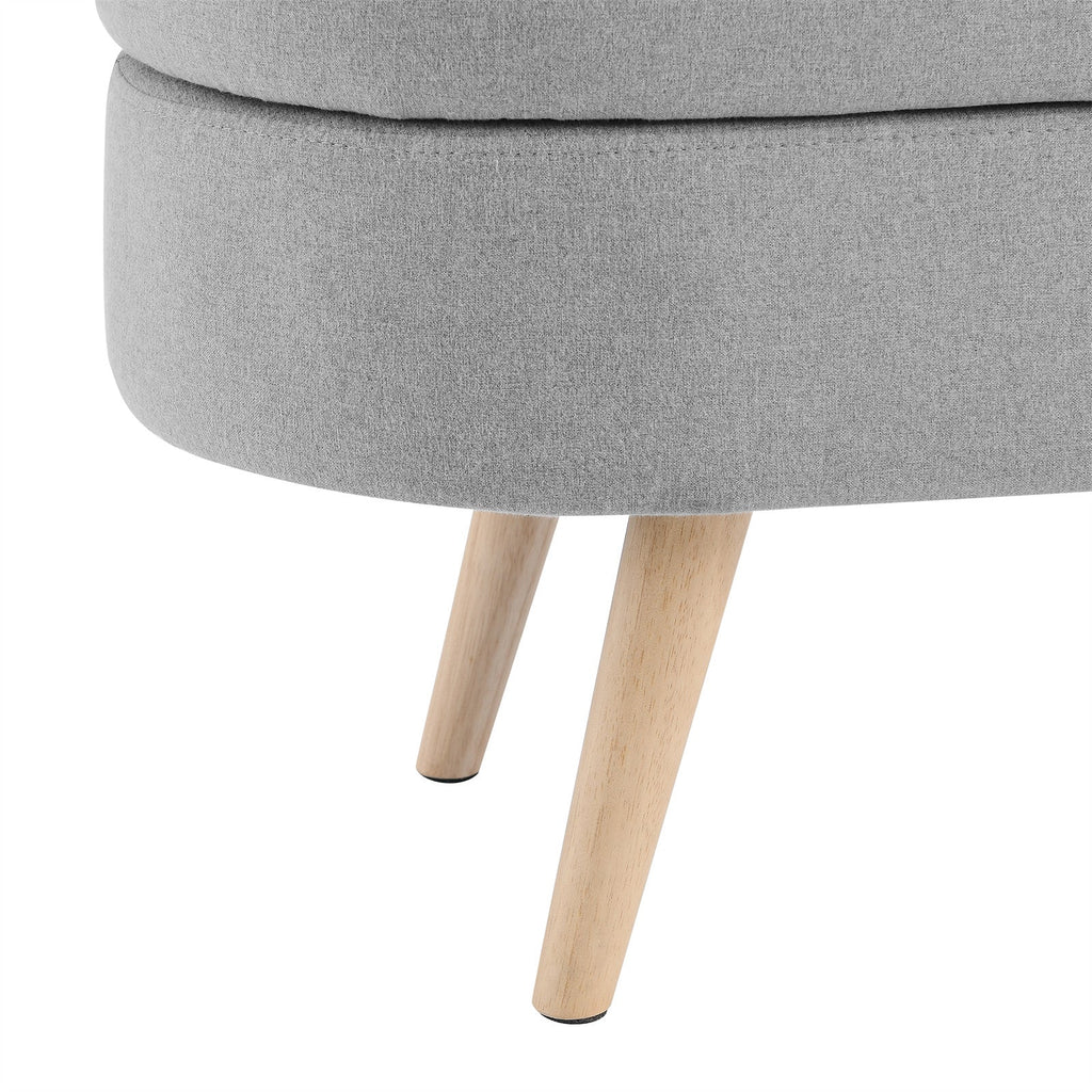 2026 New43.5" Oval Storage Ottoman Bench with Solid Wood Legs, Linen Fabric Upholstered Entryway Bench with Safety Hinge, Indoor Bench for End of Bed, Sofa Side, Entryway