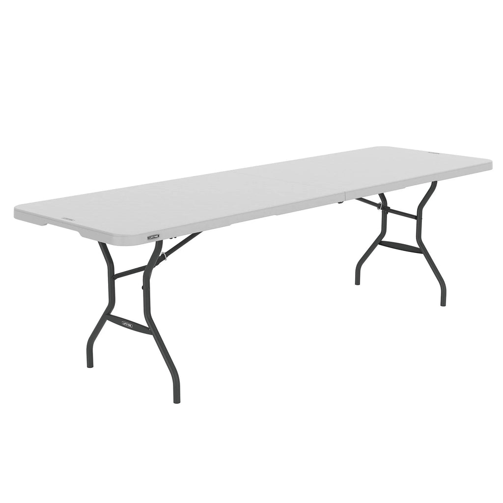 Lifetime 8 Foot Fold-in-Half Rectangle Table, Indoor/Outdoor Commercial Grade, White Granite (280270)