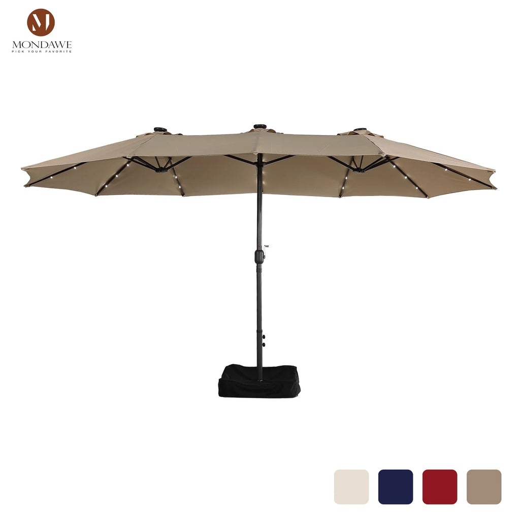 2026 NewMondawe 15ft Patio Umbrella Rectangular Outdoor Market Umbrella with Base and LED Lights Beige