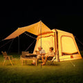 Slsy 4-6 Person Inflatable Camping Tents with Hand Pump & Carry Bag, Air Glamping Tents, Easy Setup Waterproof Windproof Blow up Tent, 4 Seasons Oxford Cabin Tent with Mesh & Chimney Window