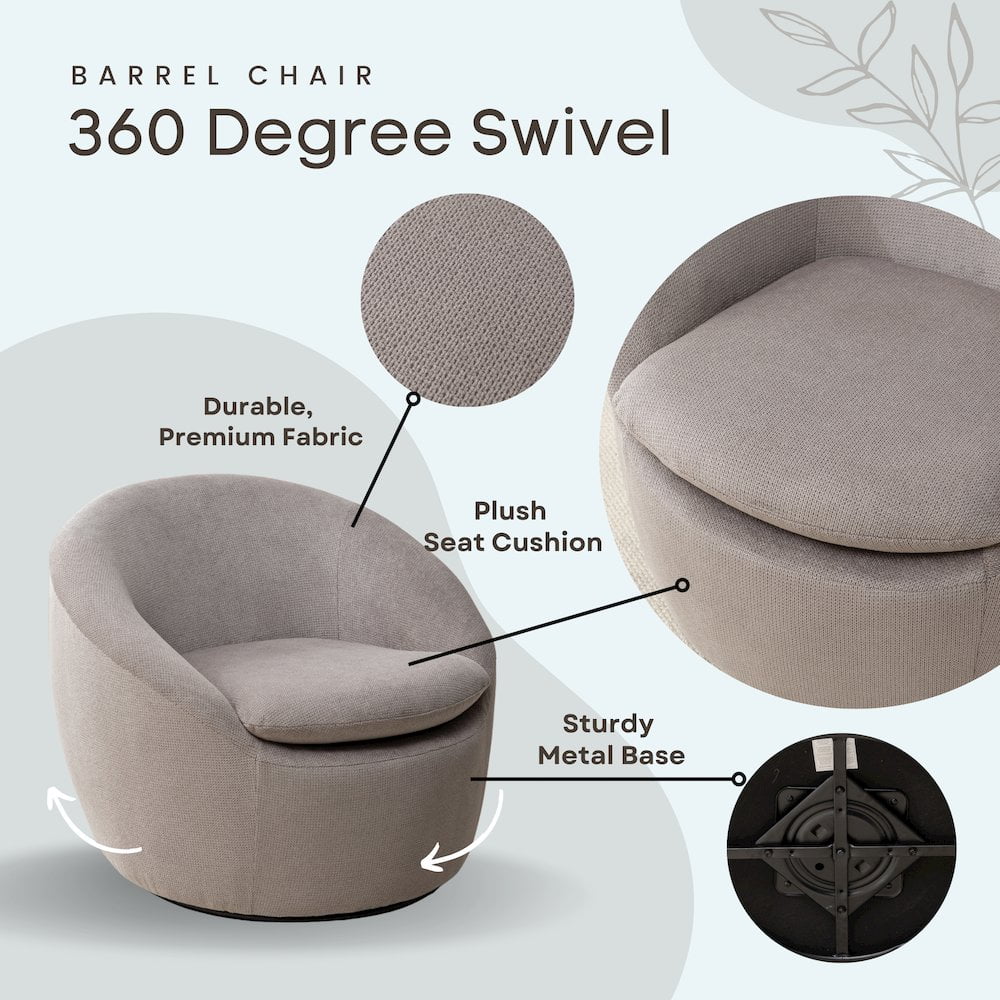 2026 NewRoundhill Furniture Winnie Modern Barrel Chair, 360" Swivel