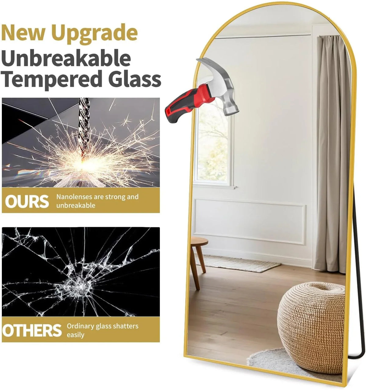 2026 NewArched Full Length Mirror, 71"x26" Large Floor Standing Body Mirror with Stand, Gold