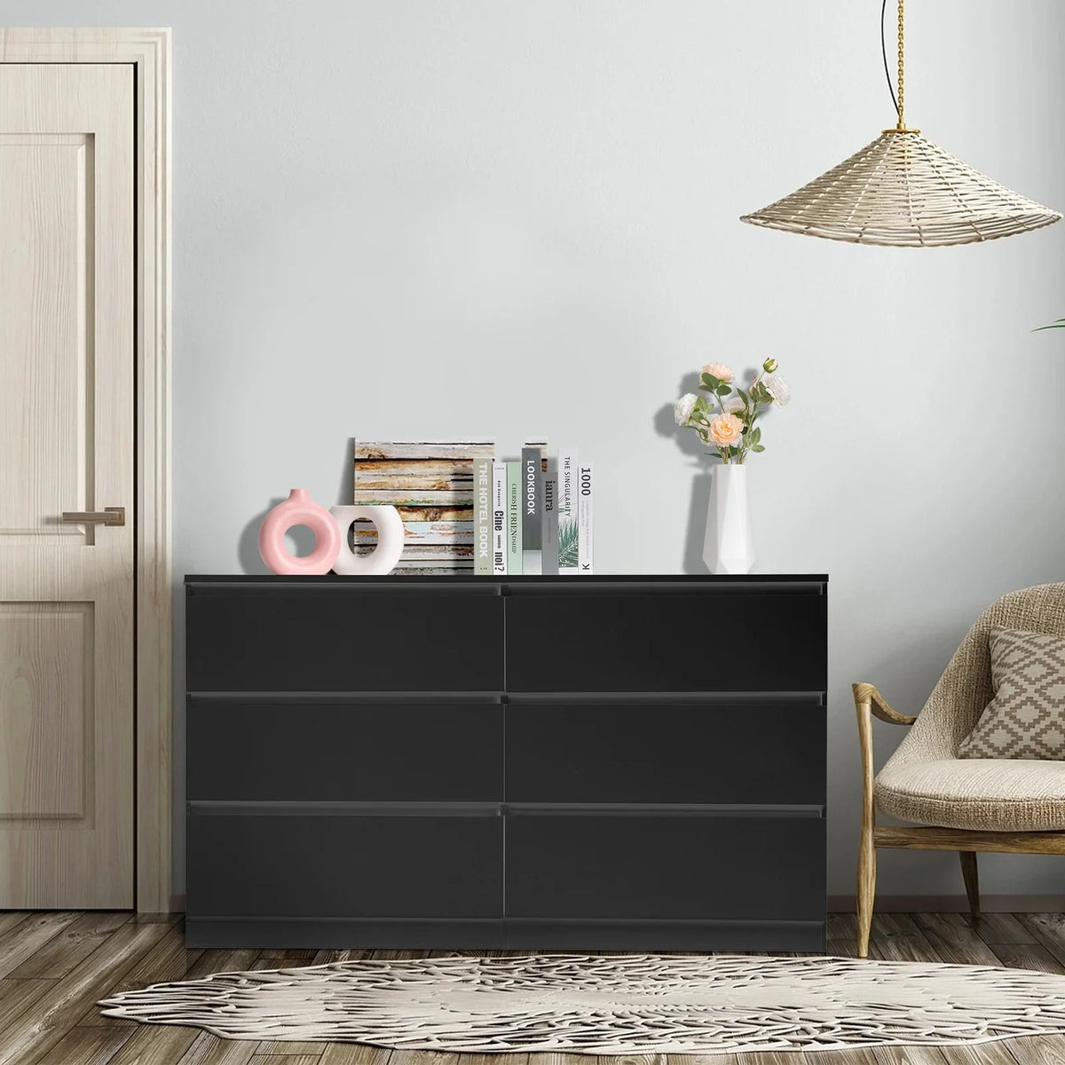 2026 NewKtaxon 6 Drawer Double Dresser Wood Dresser Storage Cabinet Drawer Organizer Chest Of Drawers, White