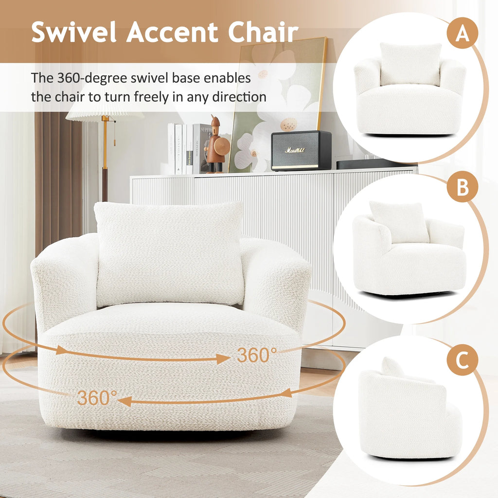 Harper & Bright Designs 360- Swivel Accent Chair, Barrel Chair Swivel Upholstered Sofa Chair with Cushion for Living Room Office, Beige