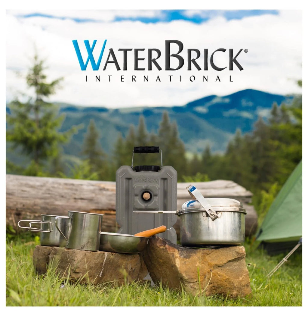 International Water Storage Containers for Emergency Water Storage | 4-Pack of Stackable 3.5 Gallon Water Container Bricks | Food-Grade HDPE Plastic | BPA- | STD Tan