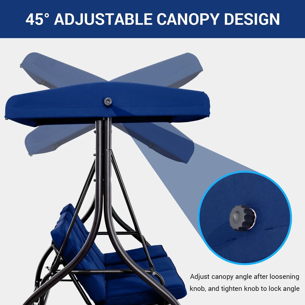 2026 NewArlopu 3 Person Porch Swing Outdoor Converting Canopy Swing Glider with Canopy
