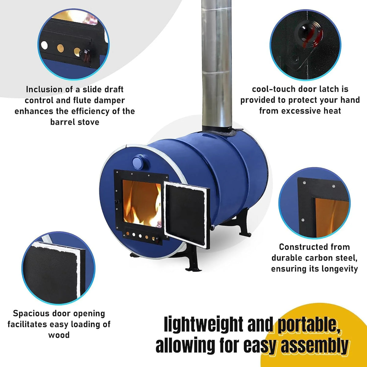 Barrel Stoves Kit -C Perfect For 30-55 Gallon Drum Wood Stove Kit - Wood Burning Stove Kit Barrel Stove Door - Fire Wood Camp Stove Kit Wood Stove Kit for Emergency Heating & Cooking