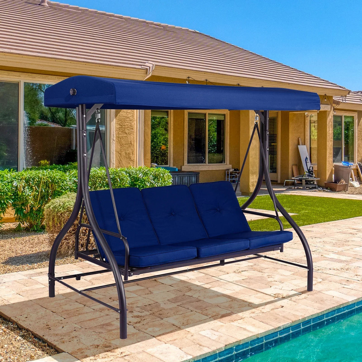 2026 NewArlopu 3 Person Porch Swing Outdoor Converting Canopy Swing Glider with Canopy